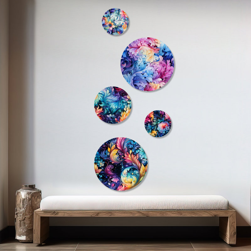Twickenham - ensemble d'art mural rond floral glamour de 5