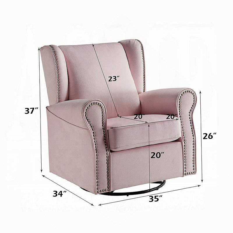 Fauteuil coulissant pivotant rembourré en tissu confortable avec siège amovible et coussin de dossier serré, rose