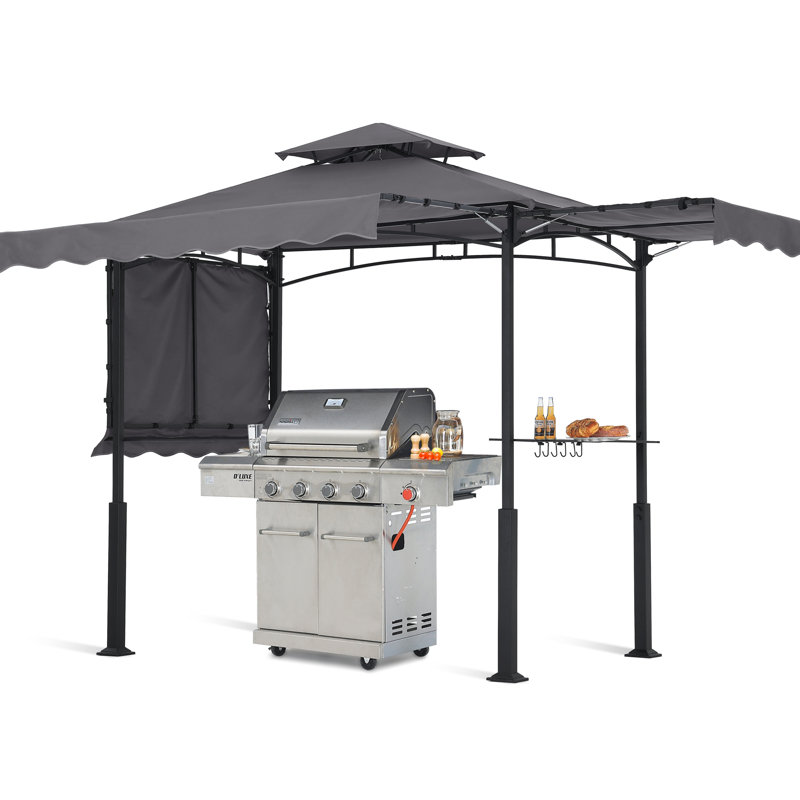 14 Ft. W X 8 Ft. D Steel Grill Gazebo With Collapsible Awnings, Gray