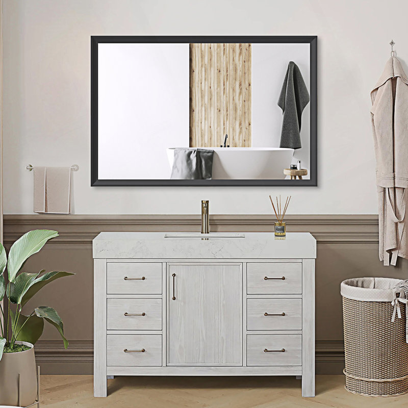 Miroir de salle de bain moderne, 48,05 po x 32,05 po , Noir