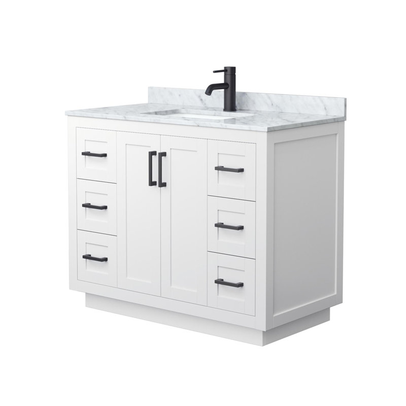 Miranda 42" Freestanding Single Bathroom Vanity with Marble Top, White, Matte Black