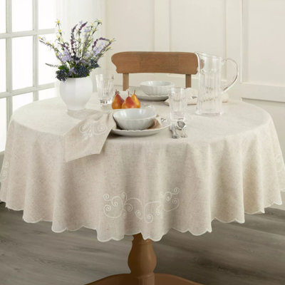 Lenox French Perle Linen Embroidered Tablecloth, Linen - 70"W x 70"L Round