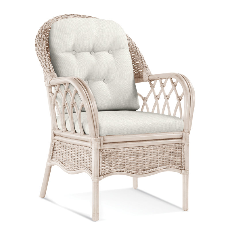 Chaise avec accoudoirs rembourrée Everglade, Bisque, Tissu blanc performance 0851-94