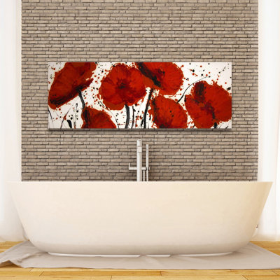 Peinture abstraite éclaboussures de fleurs rouges sur toile - décor moderne
