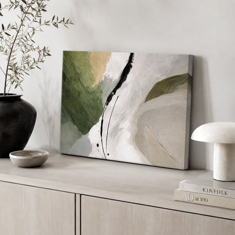 Abstrait vert beige, composition minimale, photos de salon contemporain, impression sur toile encadrée, Toile tendue