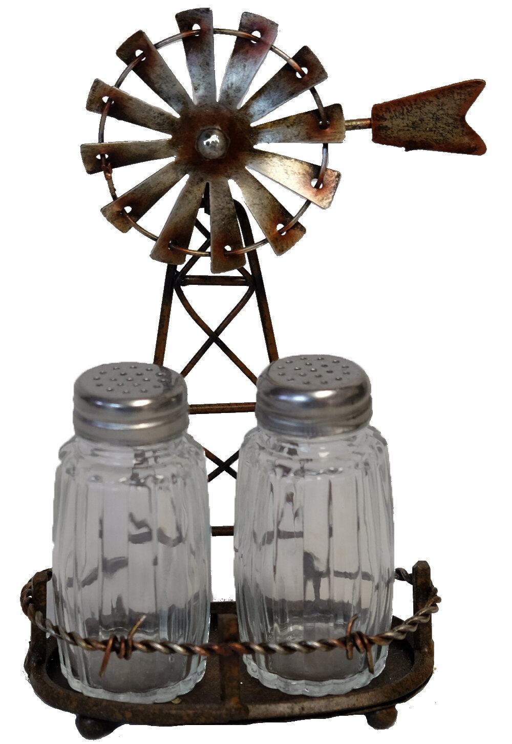 Farmhouse Rustic Distressed 6 Salt Shaker & Pepper Mill Shakers Grinder  Black and White 