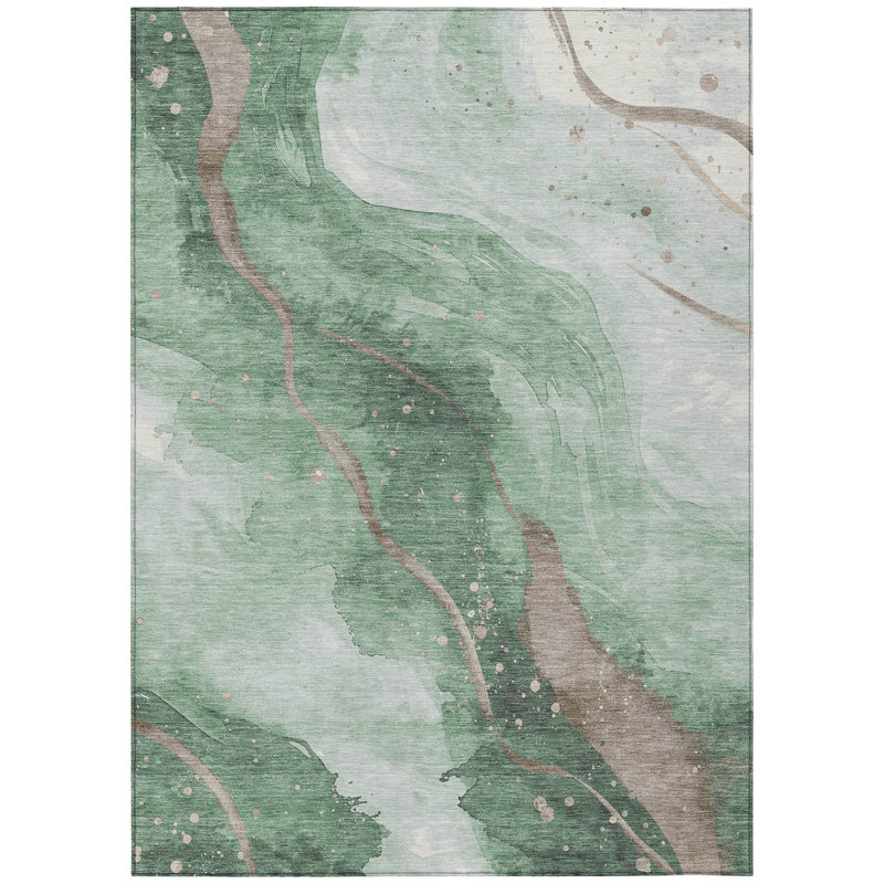 Tapis extérieur lavable abstrait vert et taupe 8 pi x 10 pi