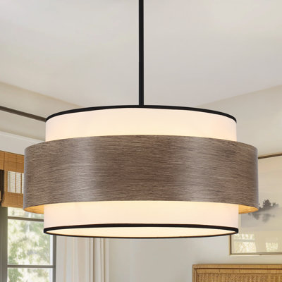 Lustre cylindrique de 20 pouces avec abat-jour en métal et en tissu, grand luminaire suspendu campagnard à 5 lumières de style campagnard, luminaire suspendu à hauteur réglable pour la salle à manger Ktichen Island E26