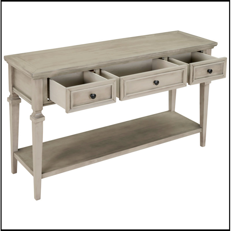 Junior Retro Console Table with Drawers & Open Bottom Shelf, Gray Wash