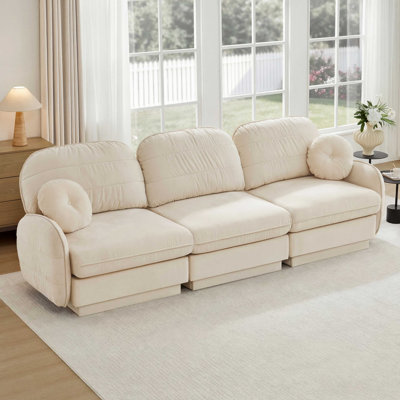 Canapé 105 po en chenille de 105 po, coussins ronds et coussins de dossier matelassés exquis, pieds de cadre de base encastrés, assise ergonomique, assemblage facile, canapé à assise profonde