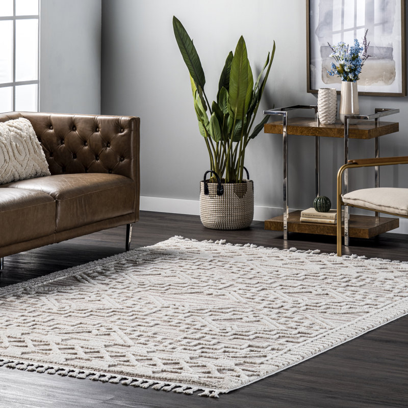 Tapis beige à motif abstrait Rella, Rectangle 5 pi 3 po x 8 pi 2 po