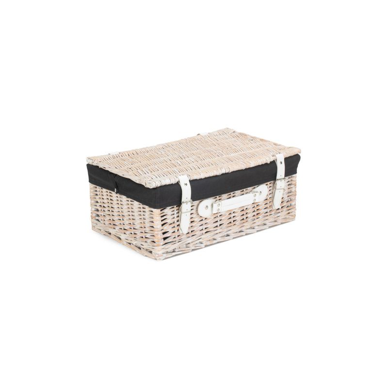 Wicker Hamper Basket with Lining, 19cm H x 46cm W x 30cm D, White/Black Lining