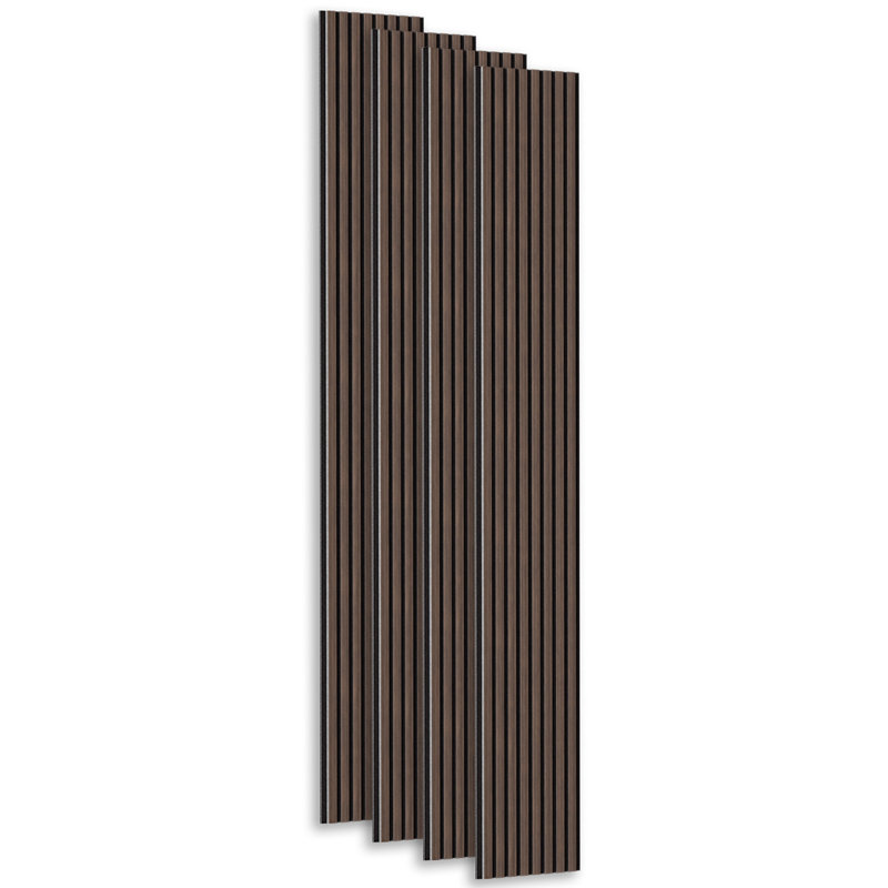 Ensemble de 4 panneaux muraux 3D à lattes en acajou à lattes noyer (4 pièces / 37,10 pieds carrés), Moka
