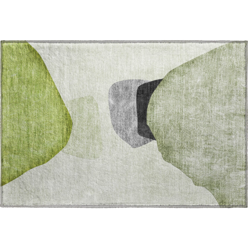 Premium Machine Washable Cerrito Amf547 Green Rug, Rectangle 1'8" x 2'6"