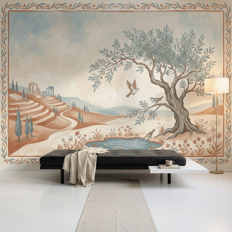 Papier peint paysage méditerranéen amovible paysage d'olivier campagne toscane, 160 po x 108 po, Texturé non collé