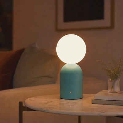 10.8" Modern Portable Cordless Rechargeable LED Table Lamp with Opal Glass Globe Shade and 3-Level Touch Dimming for Bedside Tables, Living Rooms, Entryway Consoles or Home Offices