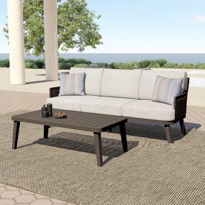 Ensemble de patio en bois 2 pièces avec canapé et table basse Ludovic, brun