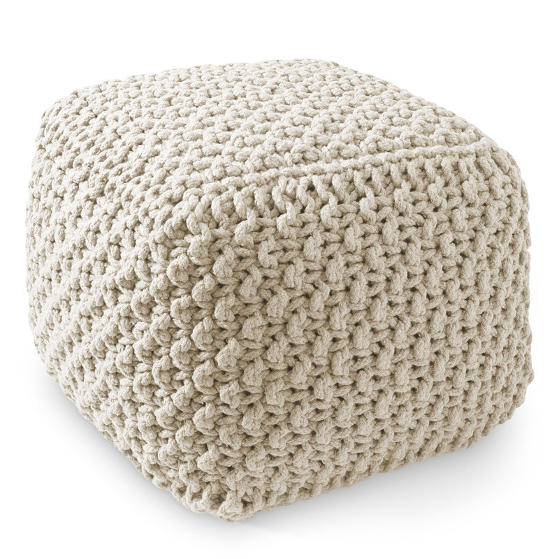 Casafield Square Pouf Ottoman, Cotton Knit Upholstered Footrest - Natural, Natural