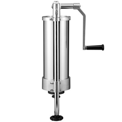 Poussoir à saucisses vertical en acier inoxydable 304, capacité 2,3 kg (5 lb), avec 3 tubes de remplissage, ventouse et manivelle, pour usage domestique ou professionnel.