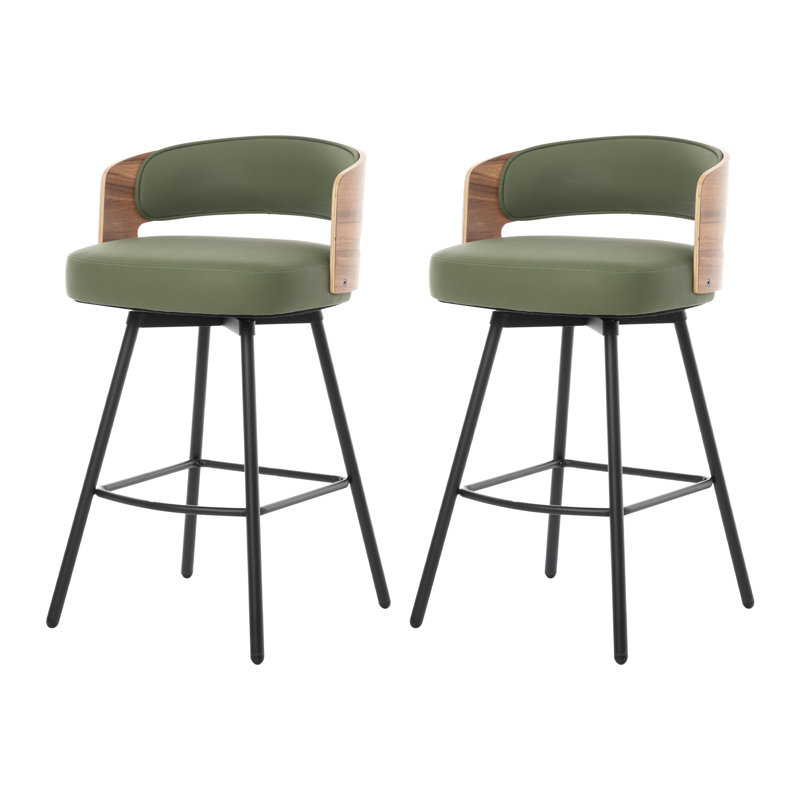 Chelsea Swivel Bar Stools With PU Cushion And Bentwood Back – Metal Frame, Green