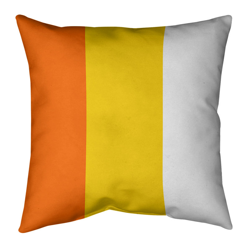 Striped Linen Reversible Throw Pillow, 18" x 18", Orange/Yellow/White
