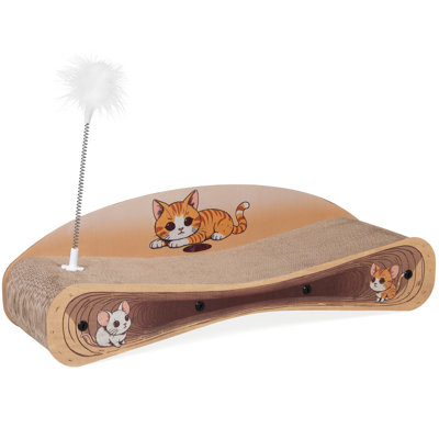 21 Reversible Cardboard Cat Bed And Dynamic Lounger With Curved Design, Teaser, Catnip, Brown, 26.32"l X 8.14"w 7.8"h, 110lbs Load Lively