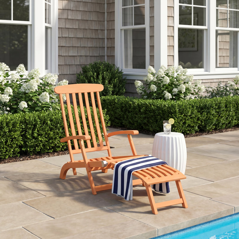 Danika Outdoor Acacia Wood Chaise Lounge, Barn Red