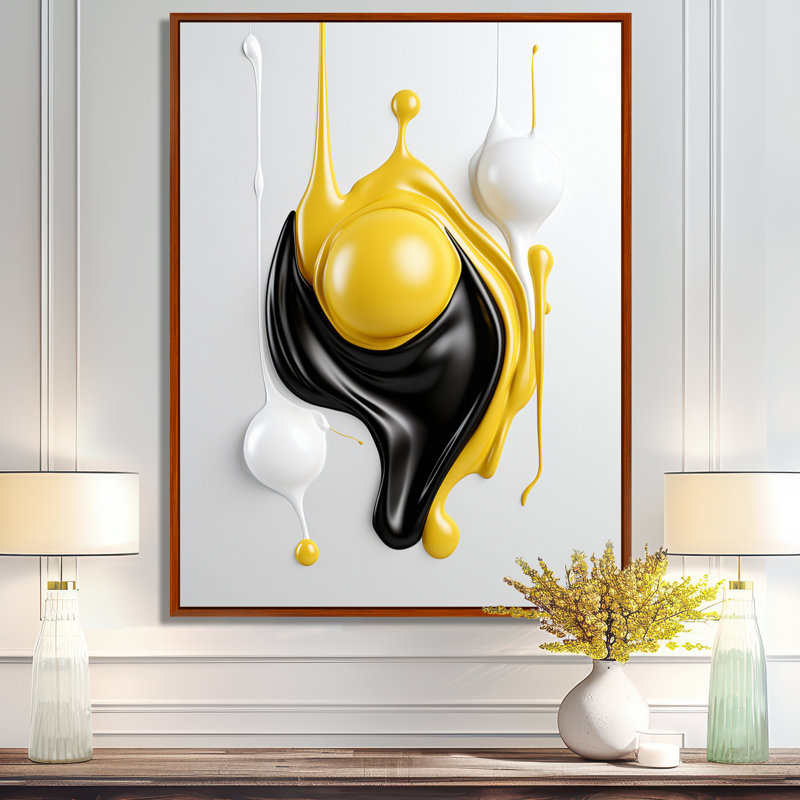 Art liquide sur toile, abstrait liquide noir et blanc I, 32" H x 16" W, Cadre flottant brun