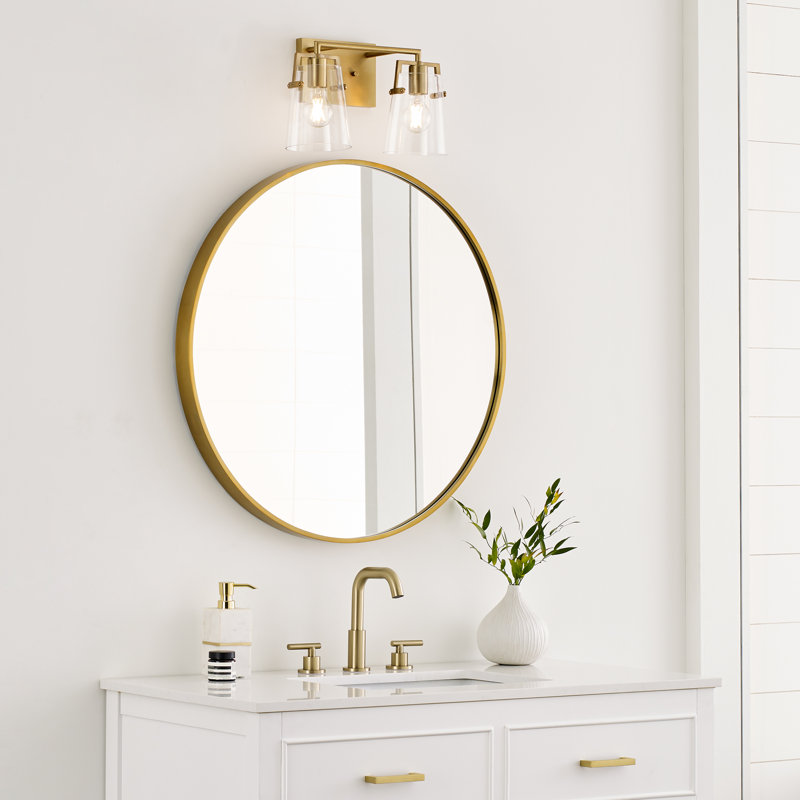Satin Brass 2-Light Vanity Fixture with Clear Glass Shades