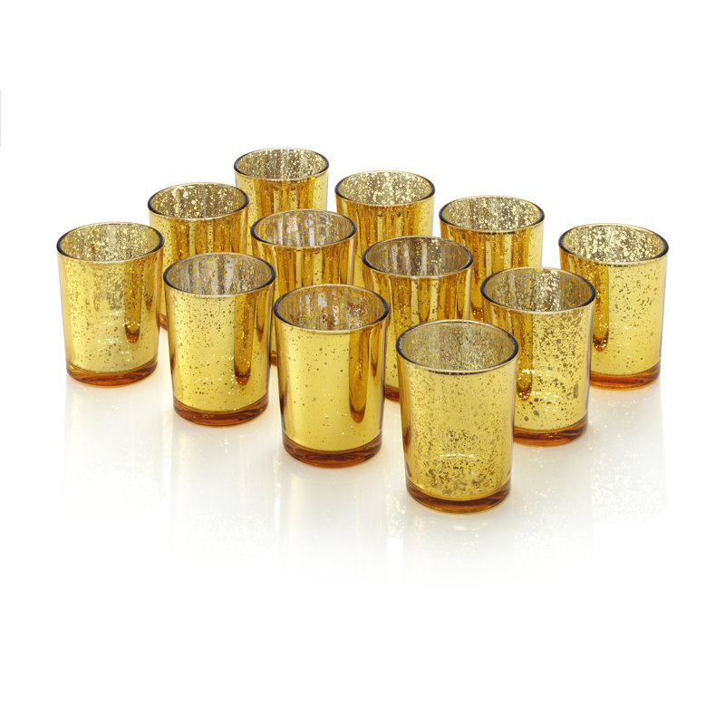 12 Piece 6.8cm Glass Tabletop Votive Holder Set, Gold
