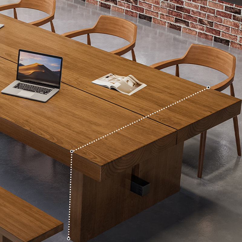 Table de conférence rectangulaire en bois massif brun et noisette + fer, H 29,53 po x L 86,61 po x l 35,43 po