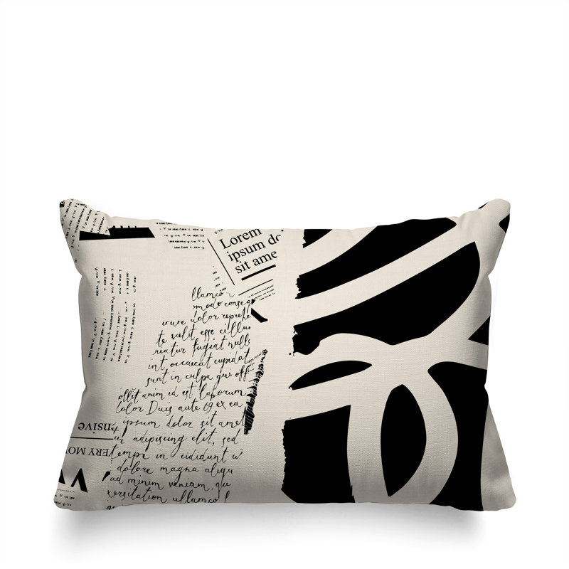 Oreiller rectangulaire réversible intérieur / extérieur Vaya, Noir / blanc cassé, H 14 po x l 20 po