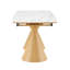 Table de salle à manger extensible avec plateau en pierre: plateau de table en marbre blanc avec pieds fuselés en métal. Une table de salle à manger rectangulaire d'inspiration moderne et luxueuse pour la maison, pouvant accueillir de 4 à 8 personnes.-129159791