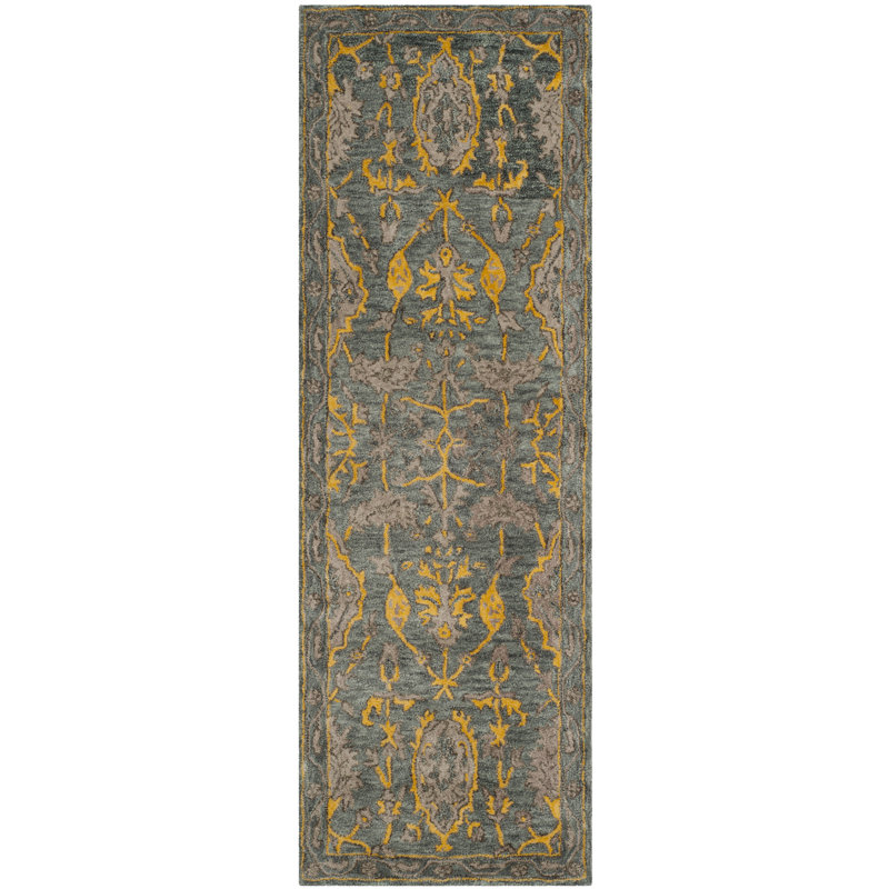 Tapis oriental en laine touffeté à la main Rudra, Tapis de couloir 2 pi 3 po x 7 pi
