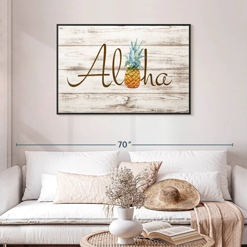 Aloha ananas, 43 po x 29 po, Cadre flottant noir