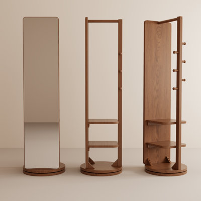 Aevah Solid Wood Full Length Mirror with Coat Rack