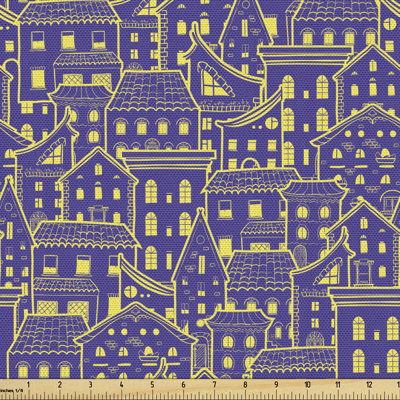 Partain Doodle with Bicolour Design Houses with Windows and Roofs Fabric