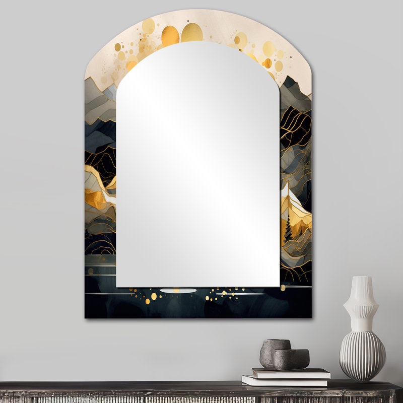 Scandinavian Simplicity II - miroir en arc scandinave, miroir mural asymétrique blanc unique, impression d'art en métal