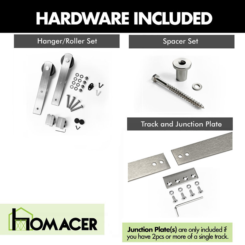 Brushed Nickel Straight Design Non-Bypass Single Track One Door Hardware Kit, 66 in.