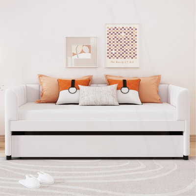 Twin Size Upholstered Daybed With Ergonomic Design Backrest And Trundle