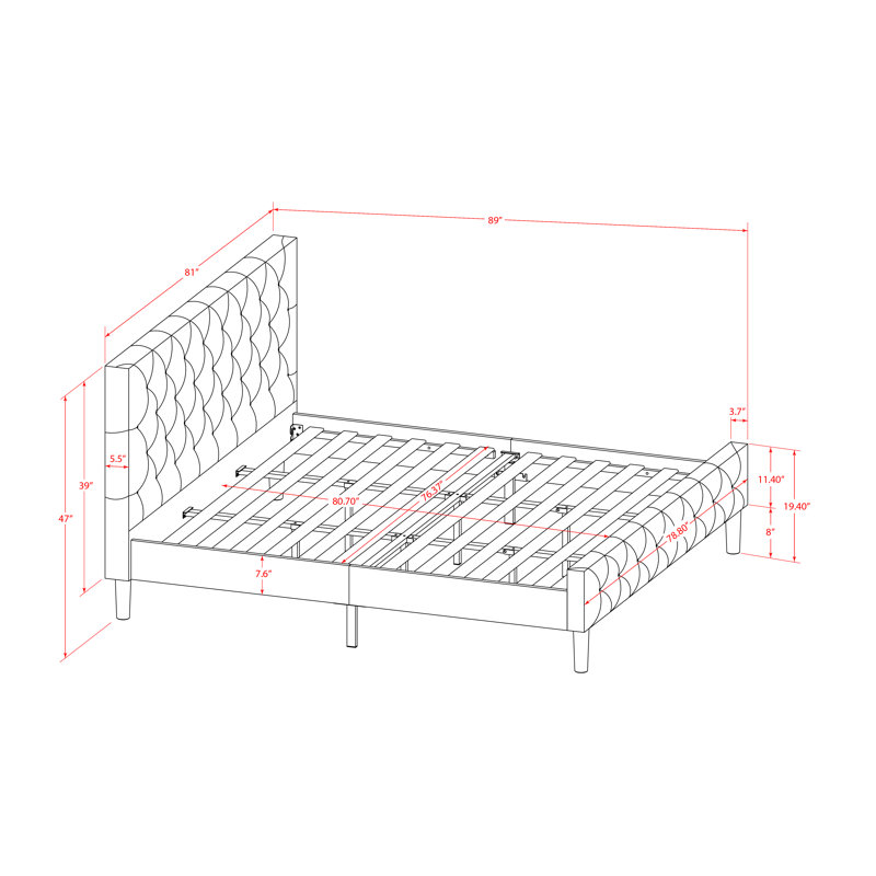 Ensemble de chambre à coucher moderne 3 pièces - Lit capitonné très grand lit - Tête de lit tapissier en tissu de velours blanc lin et table de chevet au fini crème au beurre brossé