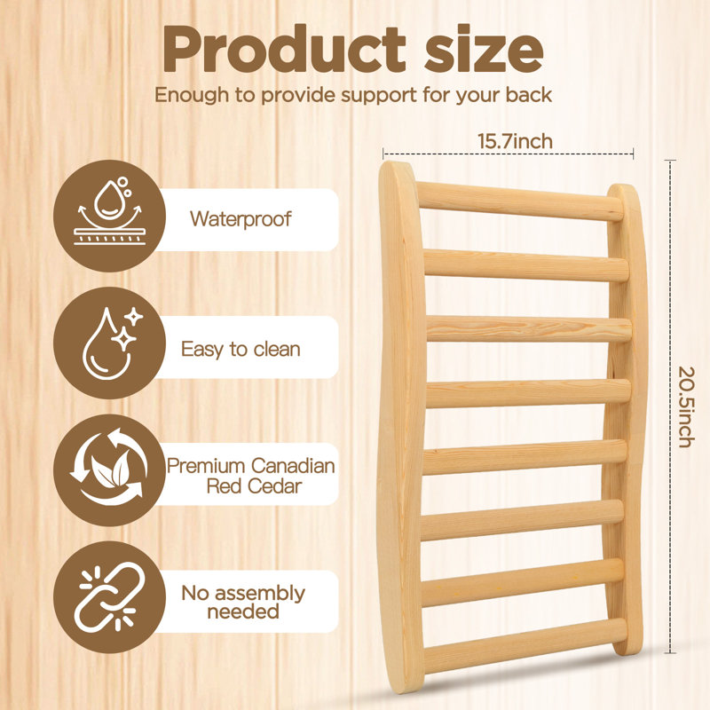 Dossier de qualité supérieure en cèdre rouge avec design ergonomique et support confortable pour les saunas d'intérieur et d'extérieur
