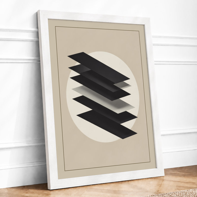 Stacked Geometry Geometric - Framed Print, A2 - 59.4 x 42.0 cm, White