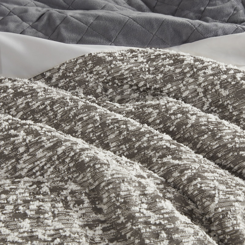 Amelia Grey Textured Jacquard Stripe 5-Piece King/Cal King Comforter Set, King Comforter + 4 Additional Pieces