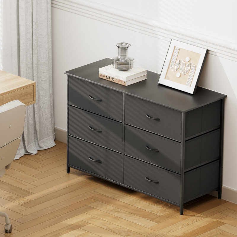 Bannu Fabric Dresser with 6 Deep Drawers for Bedroom, Living Room, Black