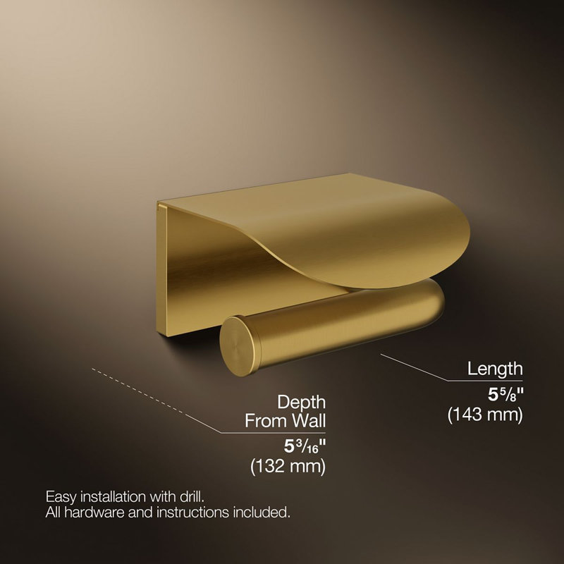 Avid Wall Mount Toilet Paper Holder, Vibrant Brushed Moderne Brass
