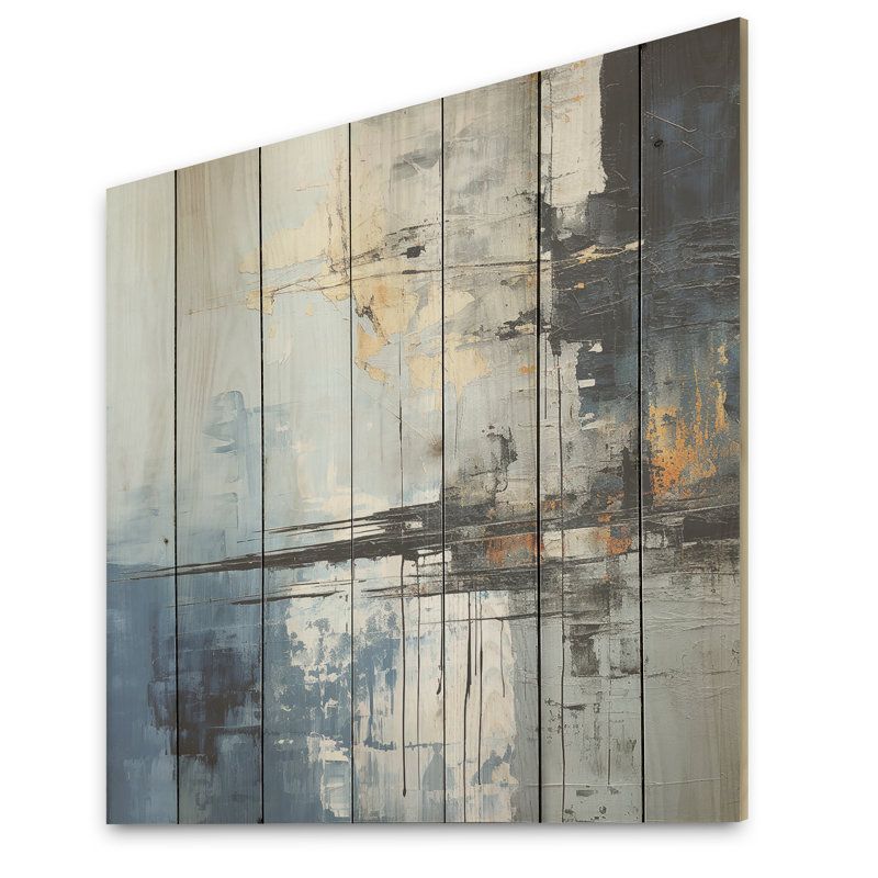 Peinture abstraite grise et bleue sur un lac - rivière Lake, art mural sur bois de pin naturel, H 15 po x l 15 po
