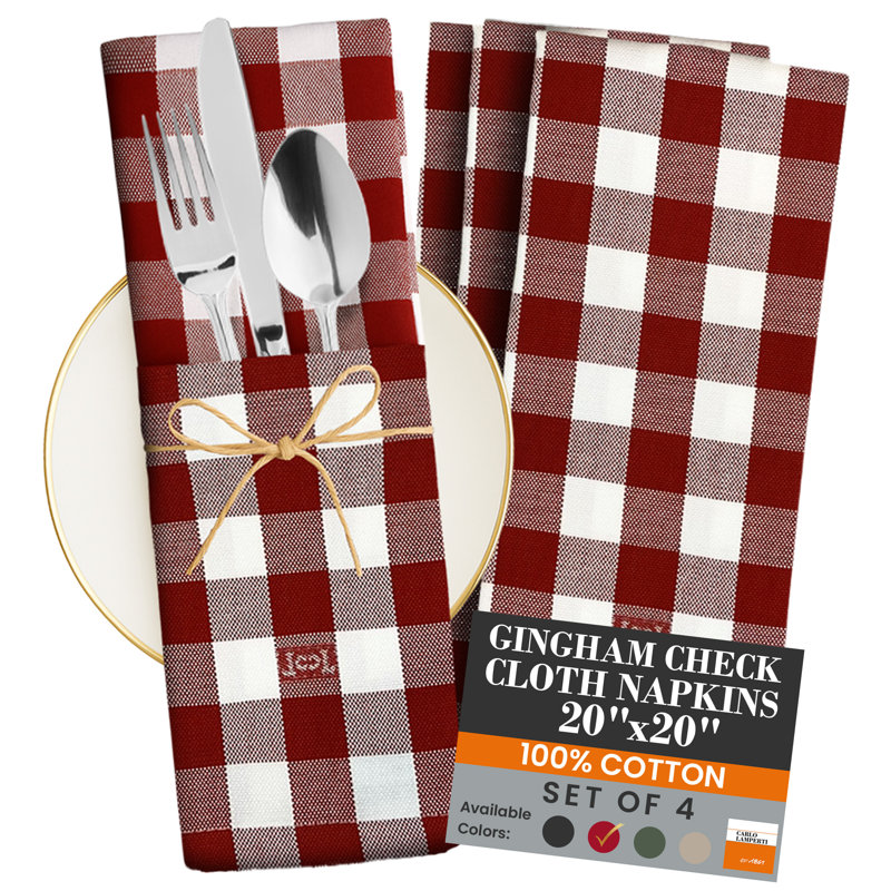 Ghisallo Cotton Buffalo Check Square Napkin, Cherry Red