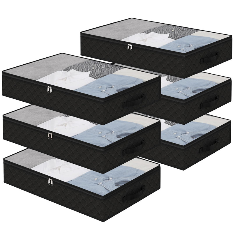 6-Pack Under Bed Storage Bags With Clear Window And 2 Reinforced Handles, Black