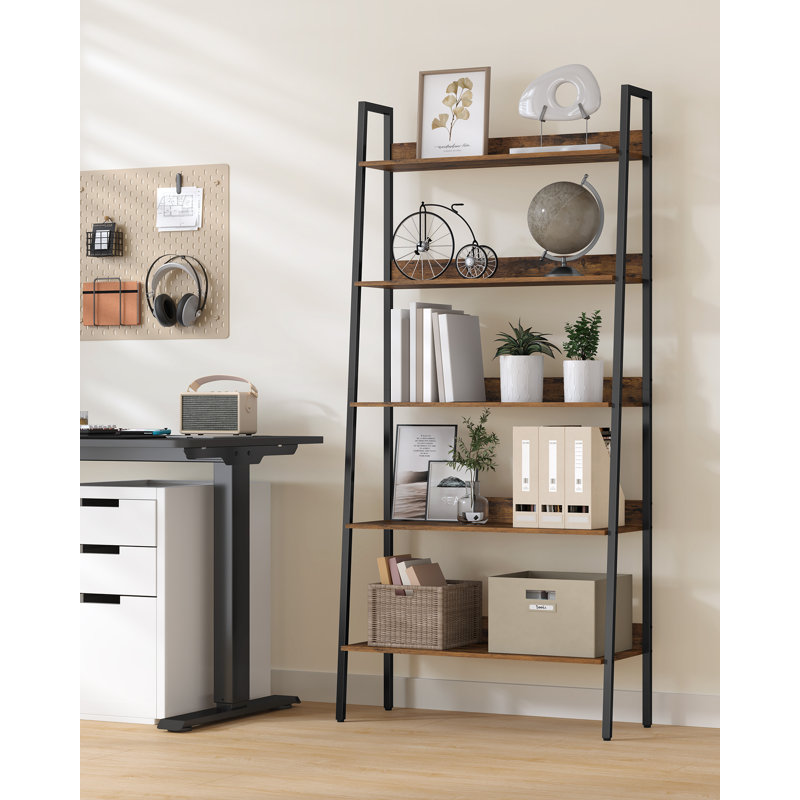 Ladder Shelf, 5-Tier Narrow Shelf, Bookshelf For Home Office, Living Room, Bedroom, Kitchen, Industrial, Rustic Brown And Ink Black